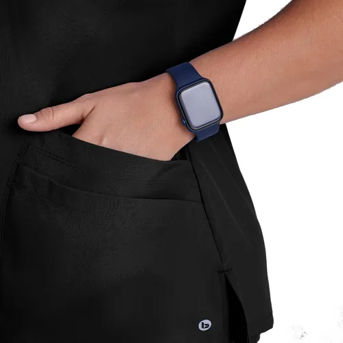 Vista 2 de BARCO ONE - Camiseta médica con cuello en V y 5 bolsillos, elástico de 4 vías, para mujer Negro