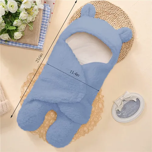 Vista 2 de Nunibum Manta Envolvente para Bebé Niños Niñas Lindo Oso de Felpa Manta Receptora Esencial Ultra-Suave Lista de Regalos para Recién Nacidos Azul