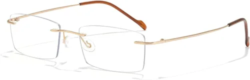 Vista 9 de Cyxus Pure Titanium Rimless Blue Light Glasses for Men, Computer Eyewear Negro
