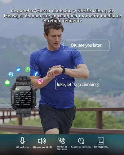 Vista 12 de Reloj inteligente con pantalla HD de 1.85 pulgadas, rastreador de ejercicio/llamada Bluetooth/modo deportivo, relojes inteligentes tácticos para 2