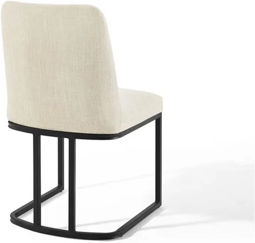 Vista 6 de Modway Amplify Sled - Silla auxiliar de comedor de tela tapizada con base de trineo, color negro y beige, 22 x 19 x 32 pulgadas