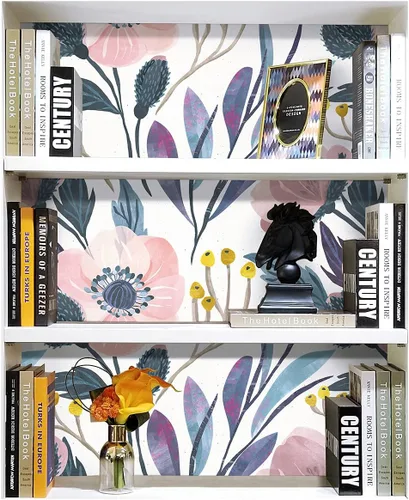 Vista 4 de HAOKHOME 93019 - Papel tapiz floral para despegar y pegar, extraíble, de vinilo color rosa/azul/amarillo, autoadhesivo para estantes, 17.7 pulgadas