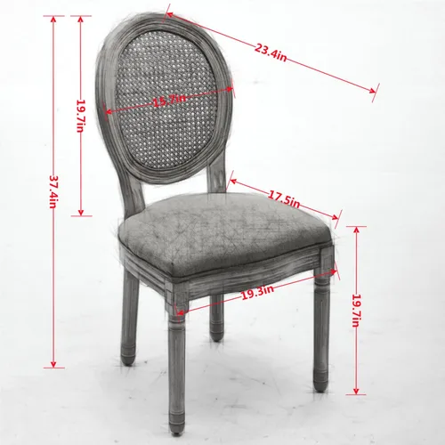 Vista 2 de French Country Set of 2 Dining Chairs, Linen Farmhouse Wood Chairs Beige
