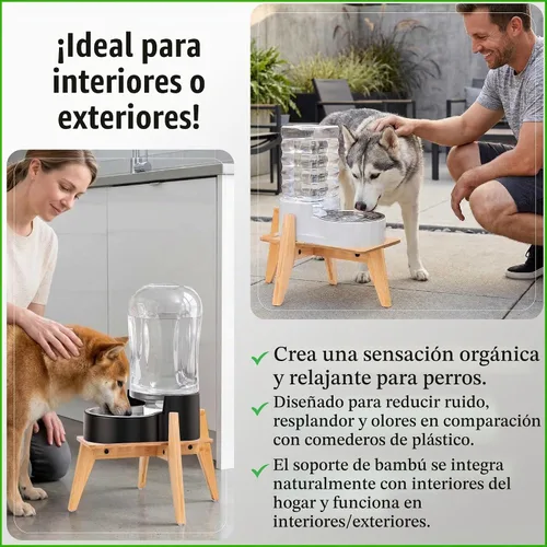Vista 9 de Soporte para dispensador de alimentos de agua para perros, soporte automático para comederos para perros, apto para perros grandes, bambú Bambú-DL