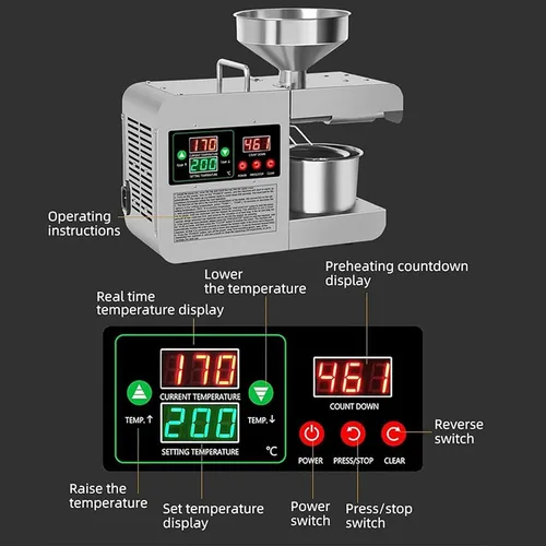 Vista 3 de Máquina eléctrica de prensa de aceite de 820 W, máquina de aceite de prensa caliente y fría para el hogar, carcasa de metal, extractor de aceite