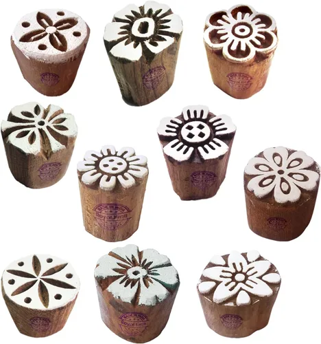 Vista 30 de Sellos de impresión de arcilla Arty Crafty pequeños bloques de madera con forma floral (juego de 10) Htag2101