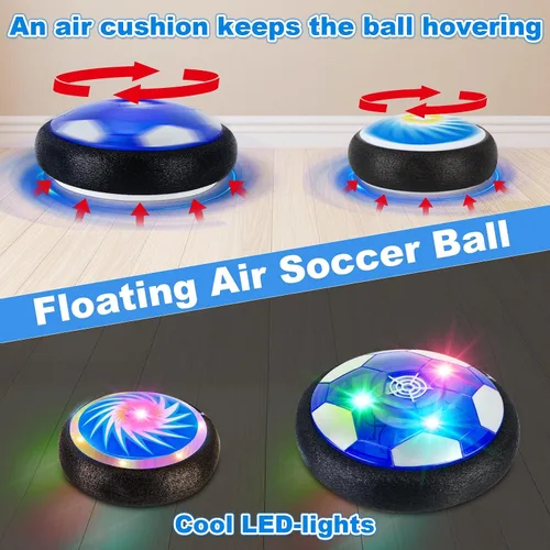 Vista 4 de NEUBSAW Juego de fútbol de hover 4 en 1 y juego de hockey y bolos, juguete deportivo de aire flotante LED para jugar en interiores y exteriores