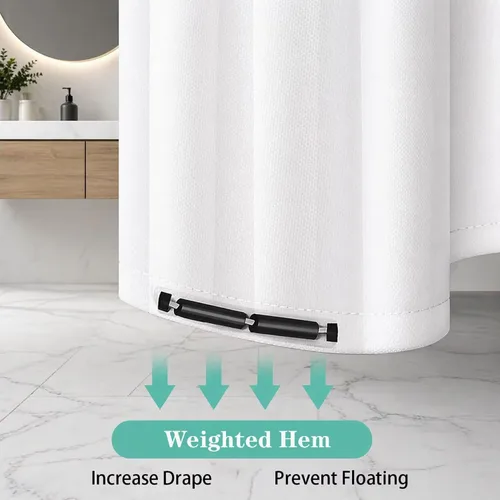 Vista 6 de Pink Shower Curtain, Water Repellent Polyester Bathroom Curtains with Weighted Hem & 12 Hooks, Washable Quick-Drying Shower Curtain Set for Bathroom