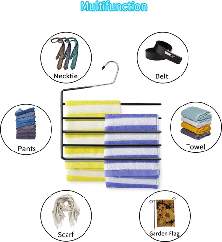 Vista 5 de Nature Smile Perchas para pantalones, paquete de 3 perchas resistentes de varias capas que ahorran espacio, antideslizantes de 5 niveles