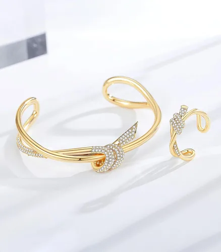 Vista 4 de RIMAYZI Pulsera chapada en oro de 14 quilates para mujer, pulsera de 2 pulgadas, apertura de nudo, anillo de oro ajustable, 2