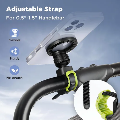 Vista 5 de OUTXE Soporte magnético de teléfono para cochecito, soporte de teléfono ajustable con Magsafe para carrito de compras, manillar de bicicleta