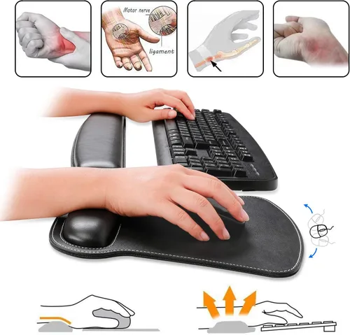 Vista 3 de RICHEN Juego de almohadilla para reposamuñecas para teclado y almohadilla para reposamuñecas de ratón con alfombrilla de ratón, resistente, cómodo
