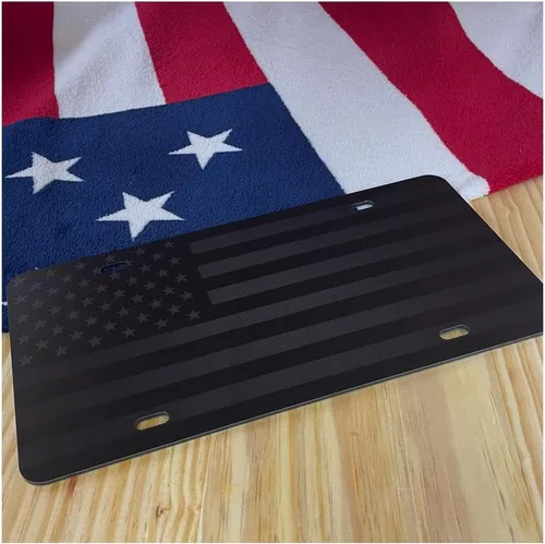 Vista 19 de JASS GRAPHIX Placa de matrícula personalizada con la bandera estadounidense de línea amarilla, homenaje personalizado a despachadores y operadores