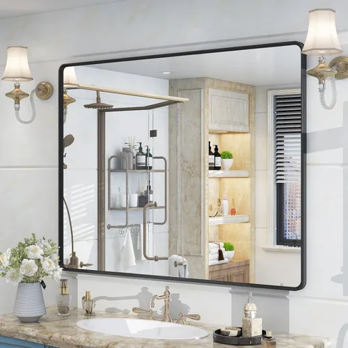 Vista 50 de OKPAL - Espejo de tocador de baño de 20x24 pulgadas con marco de metal cepillado en bronce, espejo de baño con marco de metal cepillado en bronce
