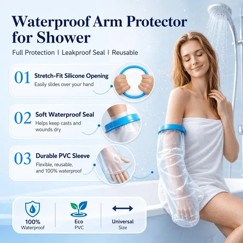 Vista 2 de Protector de brazo para adultos, resistente al agua, cubre manos o muñecas quebradas, vendaje reutilizable, para bañarse o ducharse