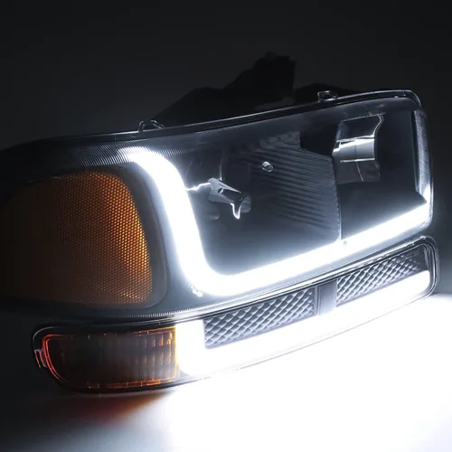 Vista 6 de M-AUTO Switchback - Tira de faros delanteros LED DRL de 4 piezas + lámparas de parachoques compatibles con GMC Sierra 1500 99-07, 99-04 2500, 01-07