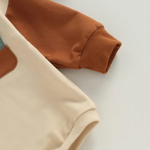 Vista 6 de AEEMCEM Sudadera de bloque de color para bebé niño y niña, mameluco de gran tamaño, suéter de burbujas de manga larga, con bolsillo