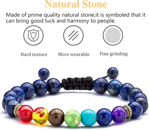 Vista 3 de Pulsera para hombre y mujer, 0.315 in, piedra natual de roca natual para hombre y mujer, pulsera difusora de aceite esencial, cuerda trenzada