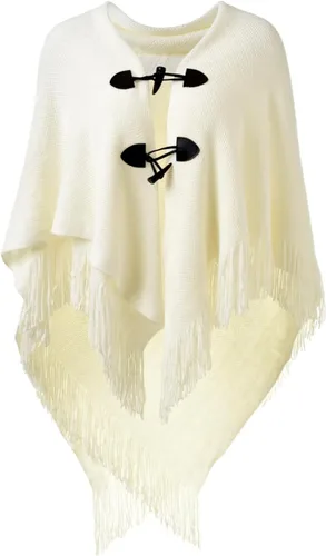 Vista 13 de Ferand Capa tipo poncho con ajuste holgado, chal y botones de cuerno elegantes, con escote en V y dobladillo en V, para mujer Beige