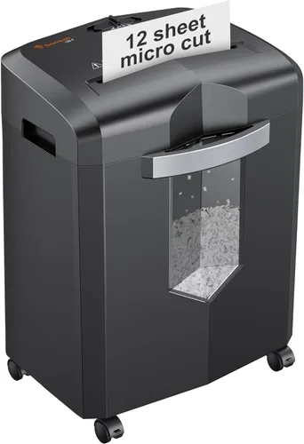 Vista 11 de Bonsaii Trituradora de papel de microcorte de 12 hojas, funcionamiento continuo de 55 minutos, tritura CDs/tarjetas de crédito/grapas, contenedor