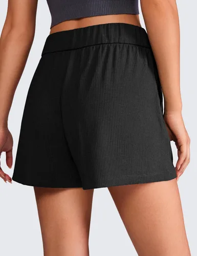 Vista 2 de CRZ YOGA Cómodos pantalones cortos acanalados para mujer, de cintura alta, lyocell, casual, para descansar, atléticos, con bolsillos