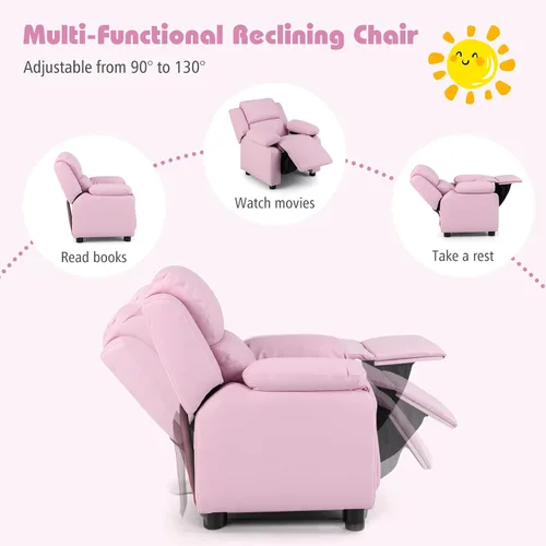 Vista 4 de Costzon Silla reclinable de cuero con reposapiés, reposabrazos, reposacabezas y soporte lumbar, silla ergonómica para sala de juegos, sofá Rosa