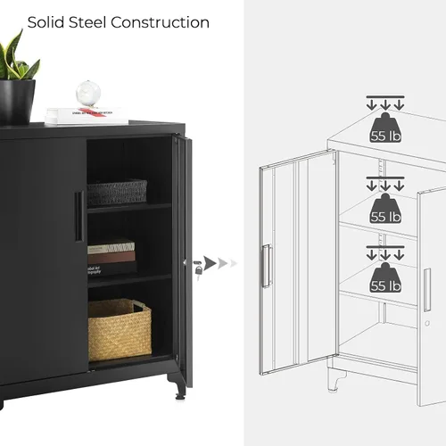 Vista 5 de SONGMICS Gabinete de Garaje, Gabinete de Almacenamiento de Metal con Puertas y Estantes, para Oficina en Casa, Garaje y Cuarto de Servicio, Negro