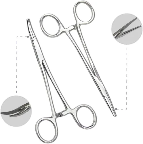 Vista 4 de Extractor de pelo de orejas y nariz para mascotas, recto y curvado, de acero inoxidable, pinzas de bloqueo de hemostato para el hogar, herramienta