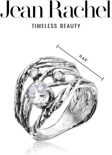 Vista 7 de JEAN RACHEL JEWELRY Anillo de plata de ley 925 con circonita cúbica transparente blanca, hipoalergénico, sin níquel ni plomo, colección de diseñador