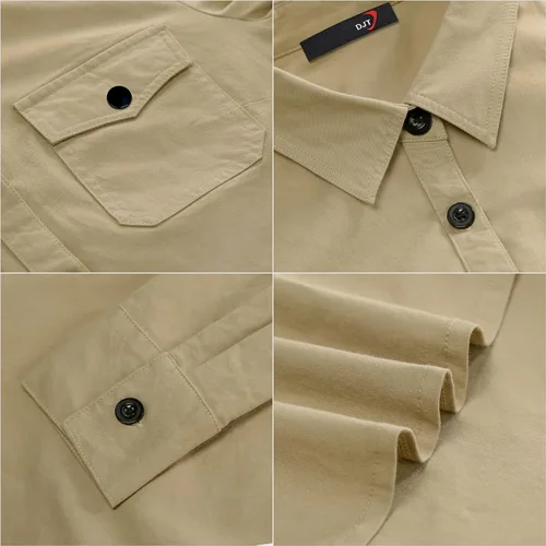 Vista 5 de DJT - Blusas suaves, elásticas, a cuadros, de manga larga arremangada, con cuello y botones para mujer
