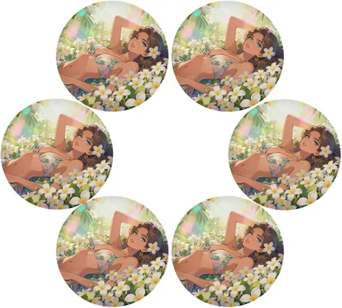 Vista 3 de Beauty Anime Sexy Girl Lying Round Reversible placemats Plate placemat Toddler Set of 4 15x15 in individuales