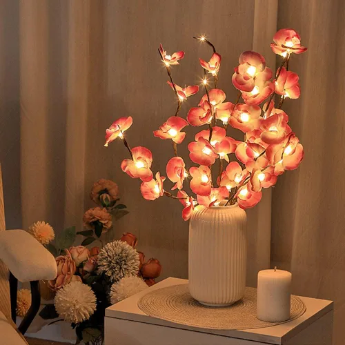Vista 8 de Fantasee Luces de ramita de orquídea, 20 luces LED artificiales de rama de Phalaenopsis alimentadas por pilas, luces de decoración de ramas