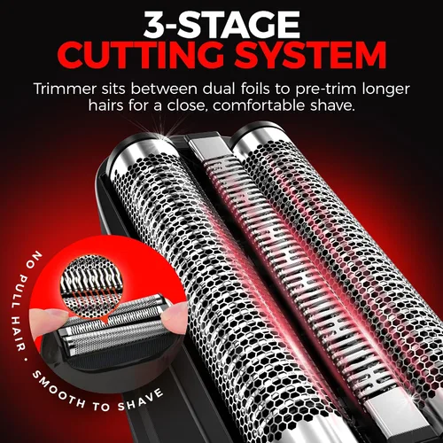 Vista 2 de Afeitadora de lámina de metal con tres cuchillas para hombres: doble lámina con recortadora - Afeitadoras faciales de barbero ideales para cabezas