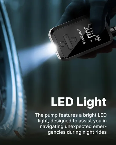 Vista 6 de Bomba eléctrica para bicicleta, bomba de aire de inflado rápido con medidor, hasta 150 PSI, disipación de calor eficiente, recargable, con luz LED