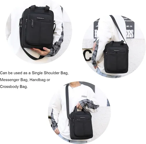Vista 5 de Bolso bandolera de nailon para hombre, impermeable, casual, color negro, para trabajo, viajes, escuela, color negro, Negro