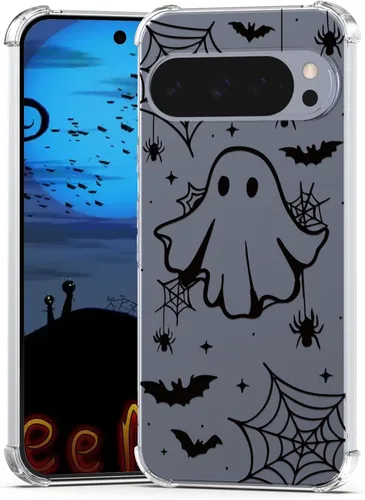 Vista 27 de Funda de Halloween para Google Pixel 6A transparente con diseños de murciélagos fantasmas, funda para teléfono para niñas, elegante, delgada, a