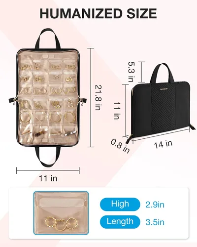Vista 5 de BAGSMART Estuche organizador de joyas de viaje, bolsa portátil para joyas, sin enredos, almacenamiento de collares, bolsillos transparentes