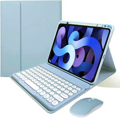 Vista 12 de Funda de teclado compatible con iPad de 9ª, 8ª y 7ª generación, Air 3ª generación Pro de 10.5, con mouse Bluetooth, tecla redonda, lindo teclado