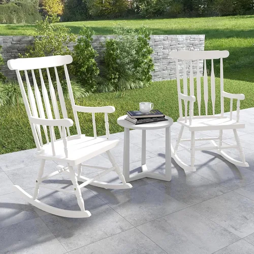 Vista 2 de Tangkula Mecedora para patio de madera de goma maciza, silla mecedora de porche al aire libre con marco de madera de goma, mecedora de madera