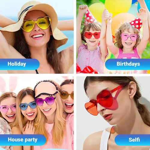 Vista 2 de Paquete de 12 lentes de sol de corazón para mujer, resistentes lentes de sol en forma de corazón para regalos de orgullo y despedida de soltera