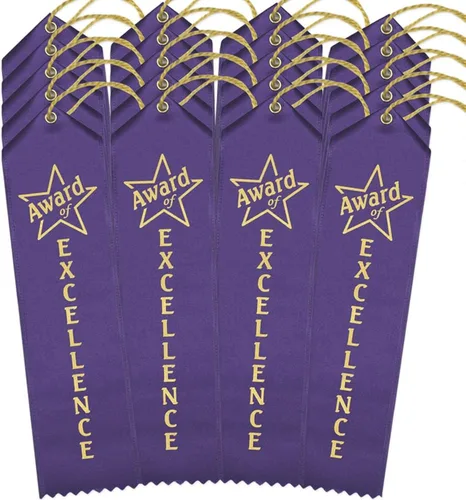 Vista 4 de RibbonsNow Cintas de Premio a la Excelencia - 25 Cintas de color morado real con tarjeta y cuerda
