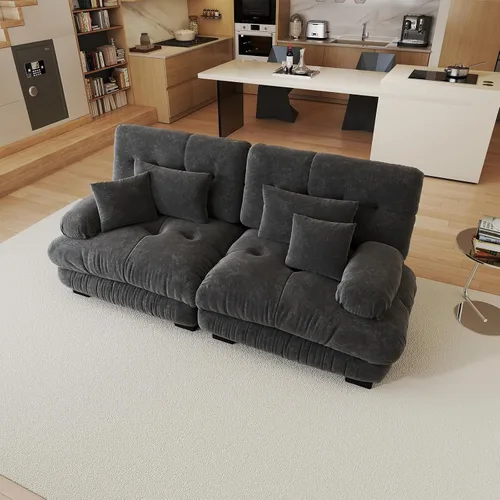 Vista 21 de Sofá modular de gran tamaño de 94 pulgadas, sofás seccionales grandes de color beige y blanco para sala de estar, juego de sofá de terciopelo, sofás