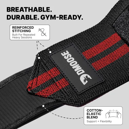 Vista 6 de DMoose Fitness Elbow Wraps for Weightlifting (Pair) - 40'' Adjustable Strap for Gym Workout & Bench Press, Compression Elbow Sleeves for Tendonitis