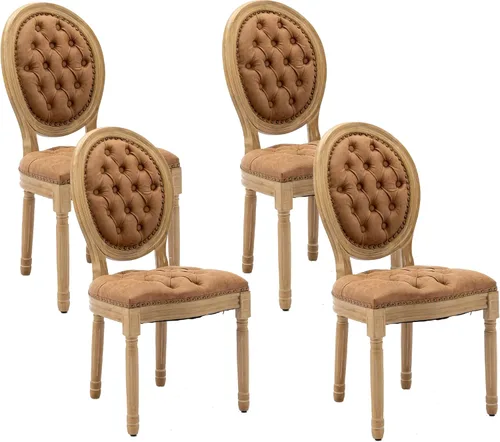 Vista 10 de LKTART Juego de 2 sillas de comedor francesas de piel sintética con botón y cabezal de clavos para sala de estar, cocina, sillas laterales ovaladas