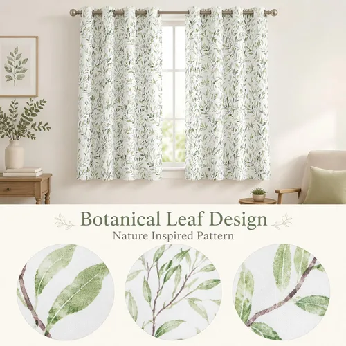 Vista 2 de Leeva Cortinas opacas 80% verdes con alzapaños, 52 x 63, 2 paneles