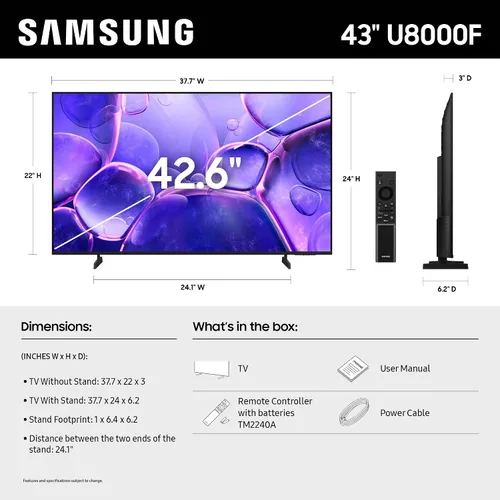 Vista 2 de Samsung Smart TV Crystal UHD U8000F 4K de 43 pulgadas (modelo 2025) Contenido gratuito sin fin, procesador, diseño MetalStream, Knox Security, Alexa