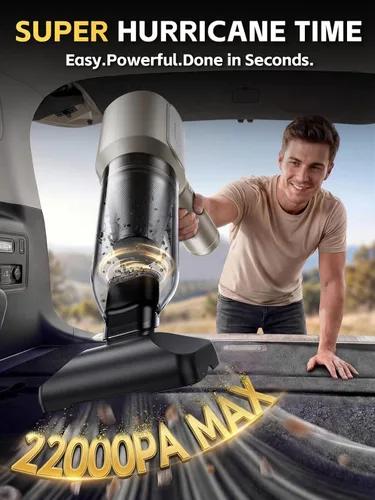 Vista 3 de REWONDER Aspiradora de coche de alta potencia, aspiradora de 22000 Pa y plumero de aire de 110000 RPM, aspiradora de mano con batería de 7800 mAh