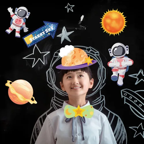 Vista 5 de 25 piezas de suministros para fiestas espaciales, accesorios para cabina de fotos de astronautas y planetas con palo, divertidos accesorios