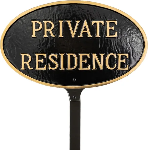 Vista 12 de Montague Metal Products Letrero de residencia privada – Placa de metal ovalada blanca y negra con estaca para césped, 8.5 x 13 pulgadas, letrero