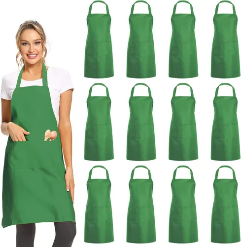 Vista 12 de DUSKCOVE Paquete de 12 delantales lisos con 2 bolsillos, delantales comerciales unisex negros a granel para cocina, cocina, restaurante, barbacoa